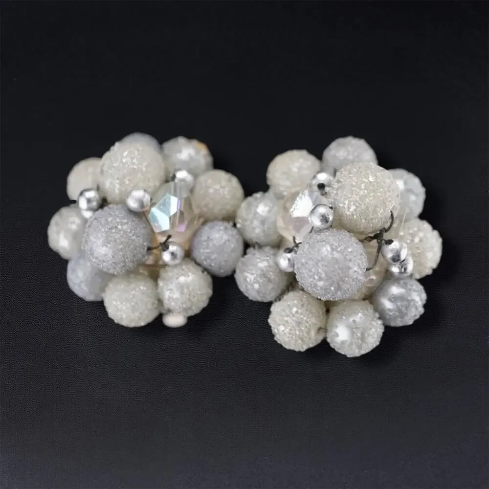 Vintage MCM Sugar Bead Parure Set White Multi Strand Necklace‎ Bracelet Set